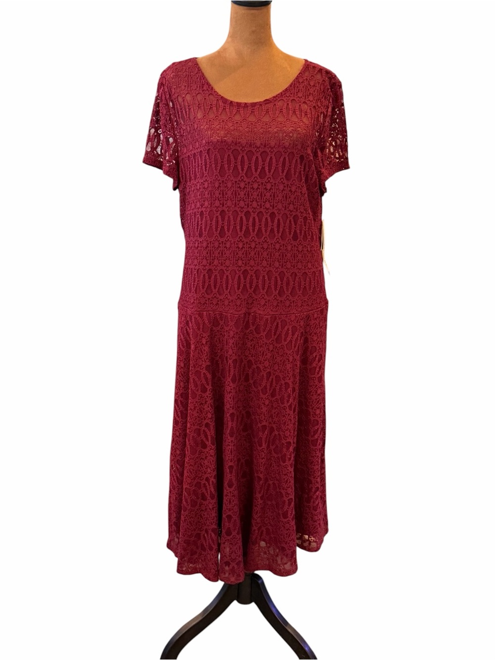 Perceptions NY Burgundy Wine Lace Fit & Flare Dress Women’s Size XL NEW‎ Stretch